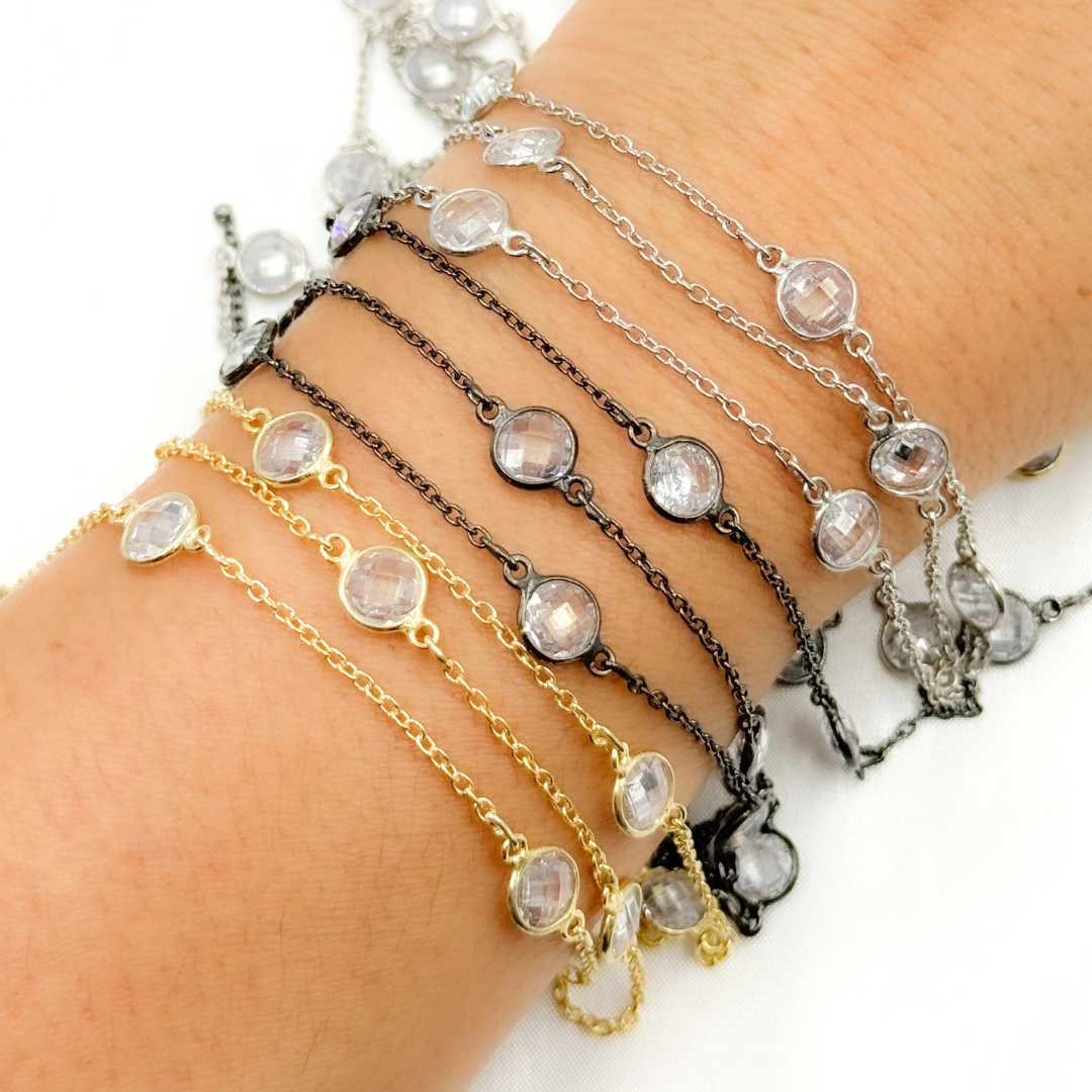 Cubic Zirconia Round 7mm Shape Connected Chain