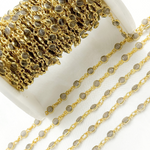 Load image into Gallery viewer, Coated Grey Moonstone Round Shape Bezel Gold Plated Wire Chain.
