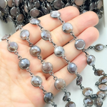 Load image into Gallery viewer, Coated Chocolate Moonstone Round Shape Bezel Oxidized Wire Chain.