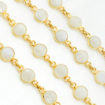 Load image into Gallery viewer, White Moonstone Round Shape Bezel Gold Plated Wire Chain.