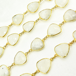 Load image into Gallery viewer, White Moonstone Triangle Shape Bezel Gold Plated Wire Chain.