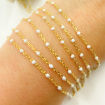 Load image into Gallery viewer, V203WTGP. Gold Plated Sterling Silver Enamel White Color Cable Chain