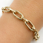 Load image into Gallery viewer, 14k Solid Yellow Hollow Gold Smooth and Flat Oval Link Bracelet