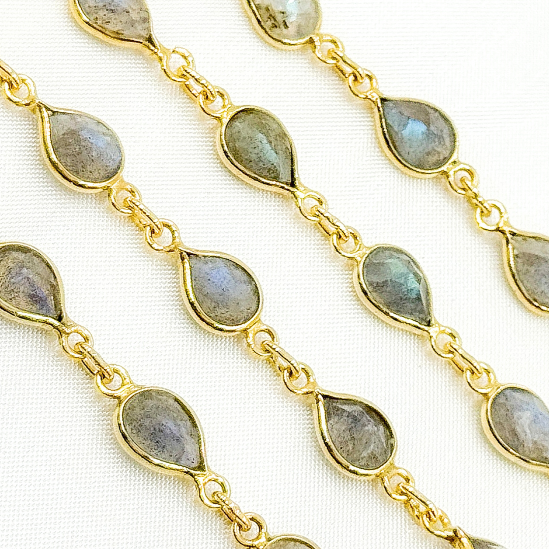 Labradorite Pear Shape Bezel Gold Plated Wire Chain.