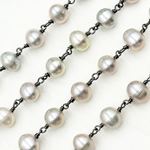 Load image into Gallery viewer, Grey Freshwater Pearl Oval Wire Wrap Chain. PRL17