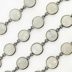 Load image into Gallery viewer, White Moonstone Round Shape Bezel Oxidized Wire Chain