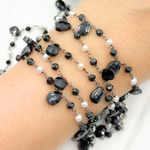 Load image into Gallery viewer, Black Spinel & Pearl Oxidized Wire Chain. PRL13