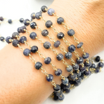 Load image into Gallery viewer, Gold Plated Silver and Shaded Blue Sapphire Wire Wrapped Chain.