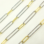 Load image into Gallery viewer, Gold Plated 925 Sterling Silver Paperclip Smooth & Diamond Cut Link Chain