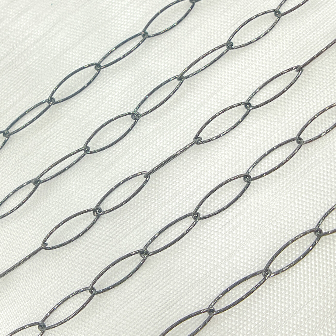 Black Rhodium Sterling Silver Diamond Cut Oval Link Chain