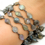 Load image into Gallery viewer, Labradorite Pear & Round Shape Bezel Oxidized Wire Chain