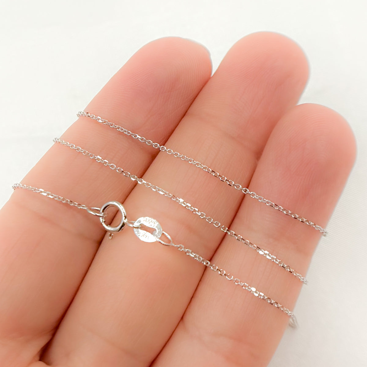 14K Solid White Gold Cable Chain