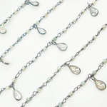 Load image into Gallery viewer, Coated Green Moonstone & CZ Dangle Oxidized Wire Chain