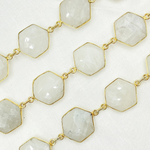 Load image into Gallery viewer, White Moonstone Hexagon Shape Bezel Gold Plated Wire Chain.