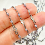 Load image into Gallery viewer, Coated Blue Quartz & Round CZ Wire Wrap Chain.