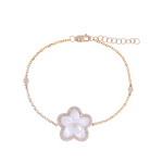 Load image into Gallery viewer, 14K Solid Gold Diamond and Mother of Pearl Flower Bracelet