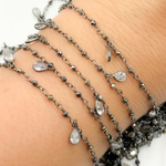 Load image into Gallery viewer, Pyrite & CZ Dangle Oxidized Wire Chain.