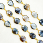 Load image into Gallery viewer, Coated Grey Moonstone Organic Shape Bezel Gold Plated Wire Chain.