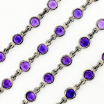 Load image into Gallery viewer, Amethyst Round Shape Bezel Oxidized Wire Chain