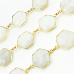 Load image into Gallery viewer, White Moonstone Hexagon Shape Bezel Gold Plated Wire Chain