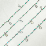 Load image into Gallery viewer, Black Rhodium 925 Sterling Silver Wire Wrap Chain with 2mm Turquoise and CZ.