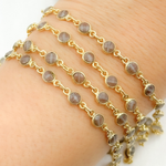 Load image into Gallery viewer, Coated Grey Moonstone Round Shape Bezel Gold Plated Wire Chain.