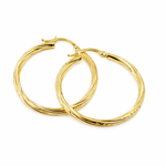 Load image into Gallery viewer, GER173. 14K Gold Hollow Hoop Earrings with Engraved Tornado Design