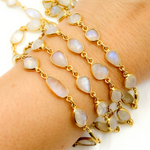 Load image into Gallery viewer, White Moonstone Organic Shape Bezel Gold Plated Wire Chain.