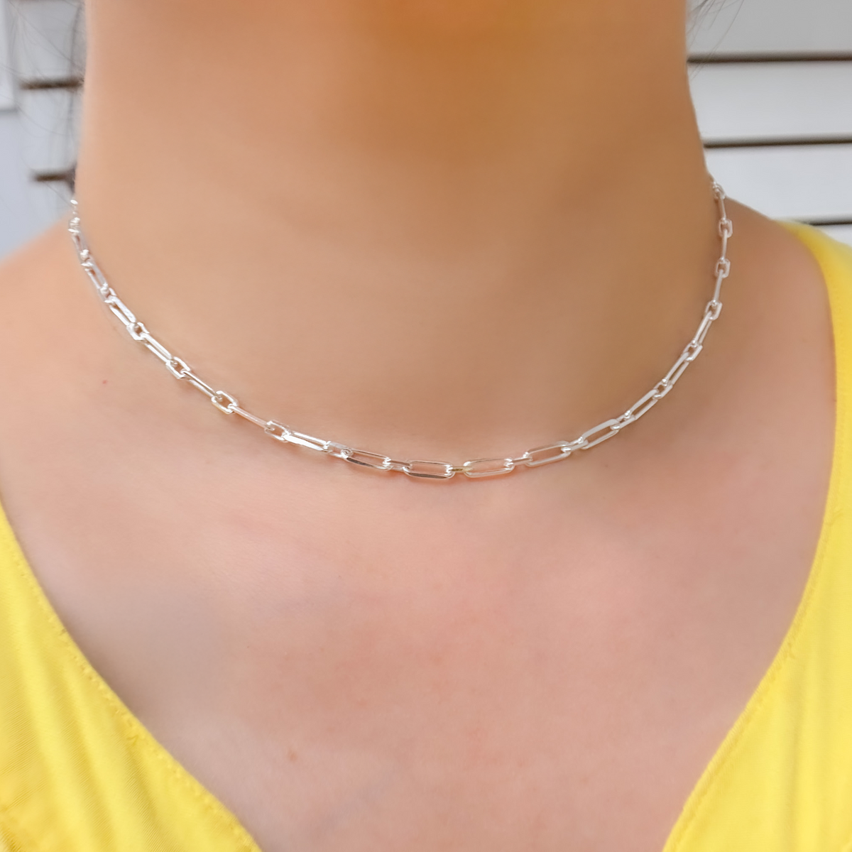 Z47SSN. Sterling Silver Flat Long and Short Links Necklace