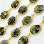 Load image into Gallery viewer, Labradorite Organic Shape Bezel Gold Plated Wire Chain