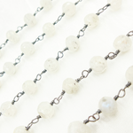 Load image into Gallery viewer, Rainbow Moonstone Round Shape Oxidized Wire Chain.