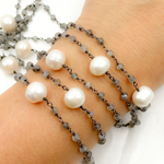 Load image into Gallery viewer, Labradorite & Pearl Oxidized 925 Sterling Silver Wire Chain