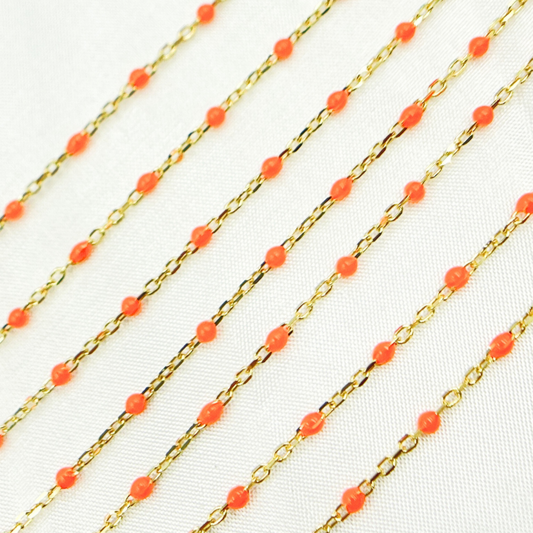 Gold Plated Sterling Silver Enamel Orange Color Chain