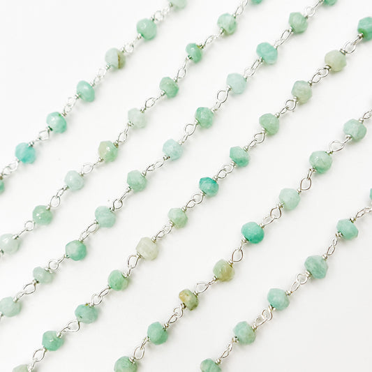 Amazonite White Sterling Silver Wire Chain