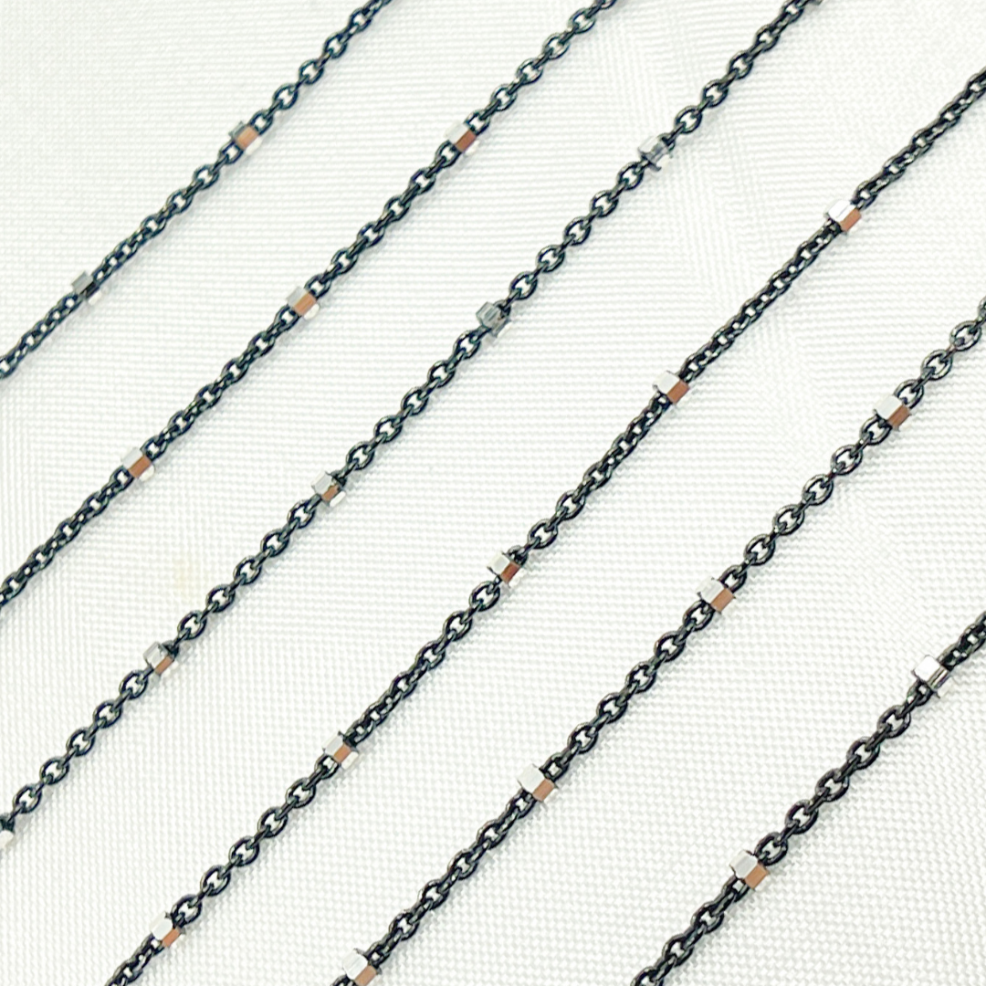 Oxidized 925 Sterling Silver Satellite Cube Chain
