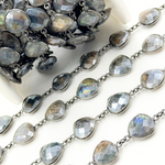 Load image into Gallery viewer, Coated Labradorite Triangle Shape Bezel Oxidized Wire Chain
