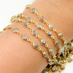 Load image into Gallery viewer, Coated Moonstone Round Shape Bezel Gold Plated Wire Chain.