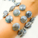 Load image into Gallery viewer, Coated Labradorite Coin Shape Gold Plated Wire Chain