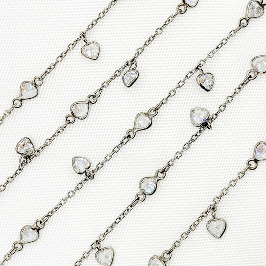 Cubic Zirconia Heart Shape Dangle & Connected Wire Chain