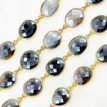 Load image into Gallery viewer, Coated Grey Moonstone Organic Shape Bezel Gold Plated Wire Chain.
