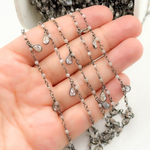Load image into Gallery viewer, Coated Peach Moonstone & CZ Dangle Oxidized Wire Chain.