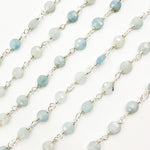 Load image into Gallery viewer, Shaded Milky Aquamarine Coin Shape Sterling Silver Wire Chain