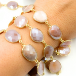 Load image into Gallery viewer, Coated Peach Moonstone Organic Shape Bezel Gold Plated Silver Wire Chain