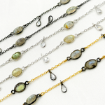 Load image into Gallery viewer, White Moonstone Bezel Set Oval & Pear Shape CZ Dangle Wire Chain.