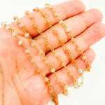 Load image into Gallery viewer, Multi Moonstone Shaded Peach Organic Shape Wire Wrap Chain