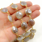Load image into Gallery viewer, Coated Light Grey Organic Shape Bezel Gold Plated Wire Chain
