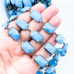 Load image into Gallery viewer, Turquoise Rectangle Shape Bezel Oxidized 925 Sterling Silver Wire Chain.