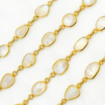 Load image into Gallery viewer, White Moonstone Organic Shape Bezel Gold Plated Wire Chain.