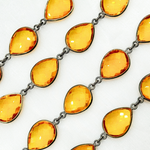 Load image into Gallery viewer, Hydro Quartz Citrine Color Pear Shape Bezel Oxidized Wire Chain