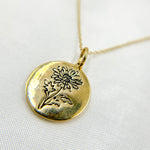 Load image into Gallery viewer, 14k Solid Gold Medallion Flower-Month Necklace